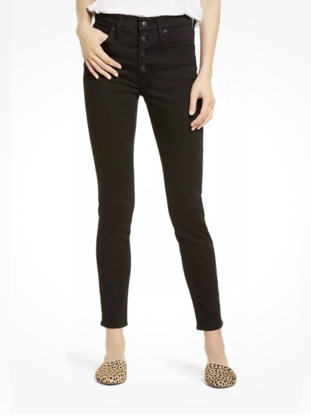 NWT Madewell 9” Mid-Rise Skinny Button Front High Waist Black Jeans Denim Sz 26
